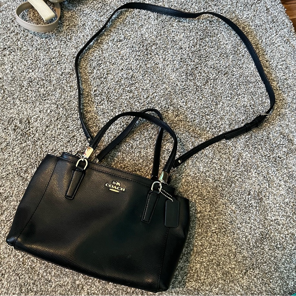 Coach Black Pebbled Leather Crossbody Satchel with Top Handles